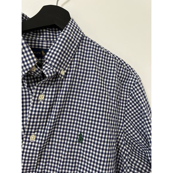 Ralph Lauren Check Shirt Button Up Gingham Plaid Navy Blue Size Large Long Slv - Picture 3 of 10